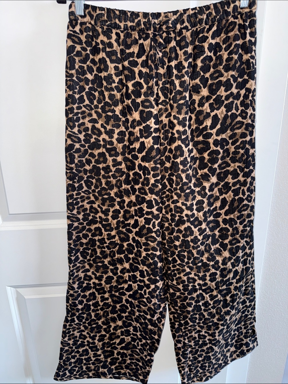 Active USA Leopard-Print Wide Leg Pants in Black & Tan